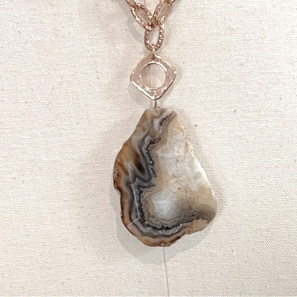 NWT Sheila Fajl Oversized Agate Pendant Necklace w/ Rose Gold-Tone Chain - Picture 2 of 10